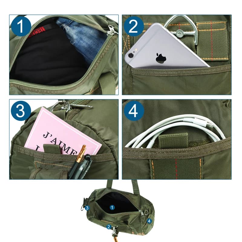 Sac de voyage pêche extérieur LQARMY-DulParachute, sac bandoulière étanche nylon 1000D pour camping et randonnée