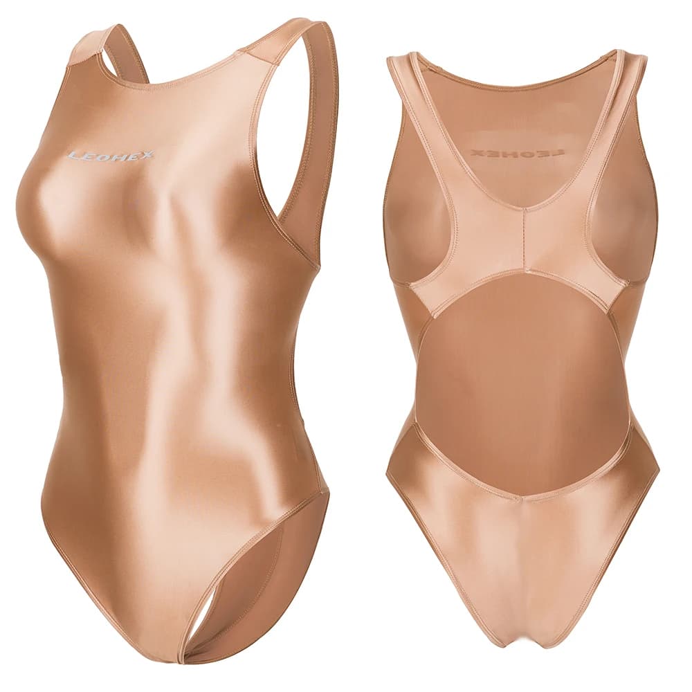 Maillot de bain une pièce femme sexy nylon spandex brillant coupe haute opaque pour batterie