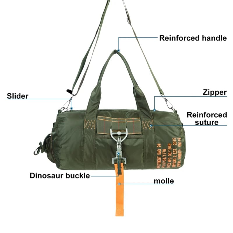 Sac de voyage pêche extérieur LQARMY-DulParachute, sac bandoulière étanche nylon 1000D pour camping et randonnée