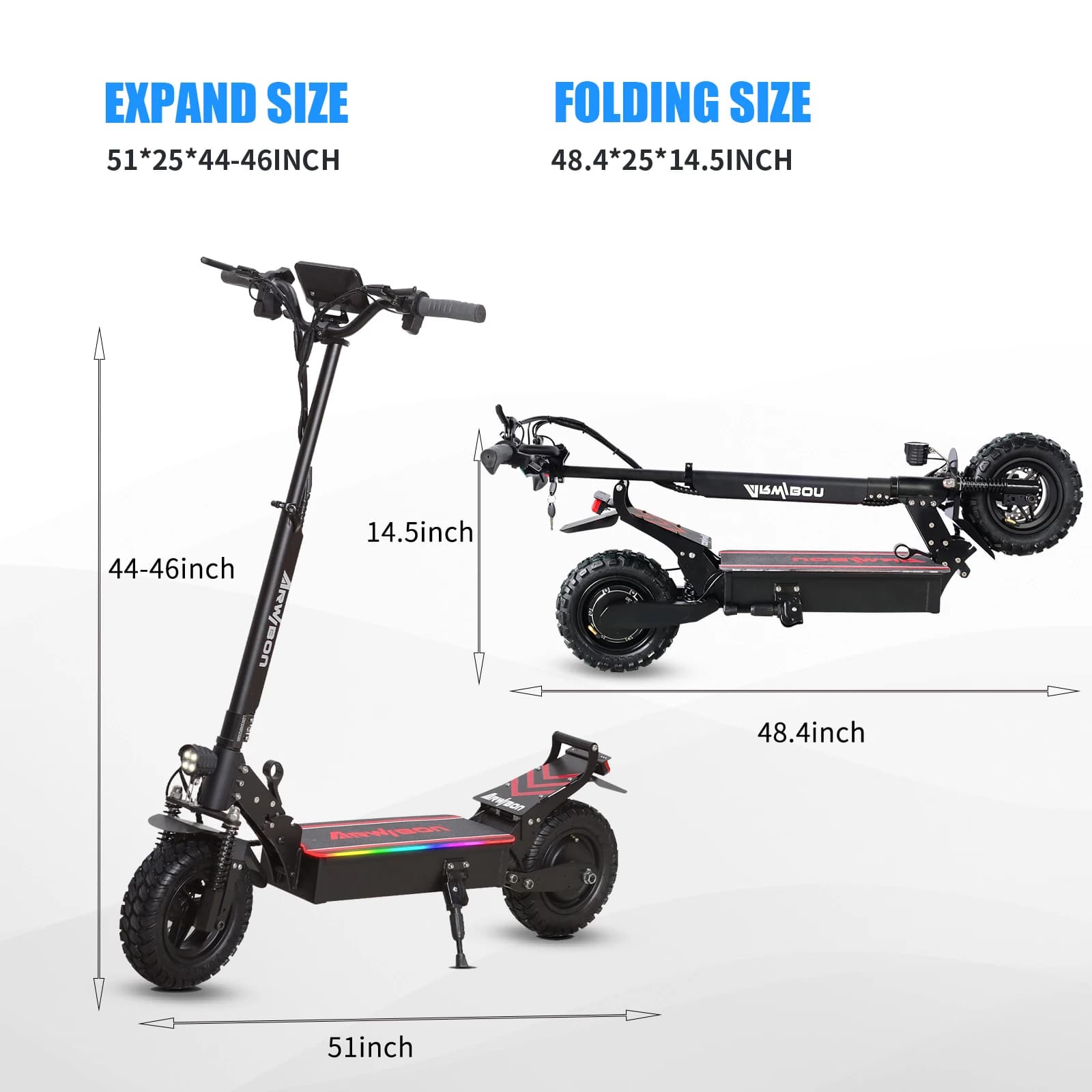 Trottinette électrique Arwibon Q30 2500W pour pêche - 30 MPH pliable tout-terrain 11 pouces