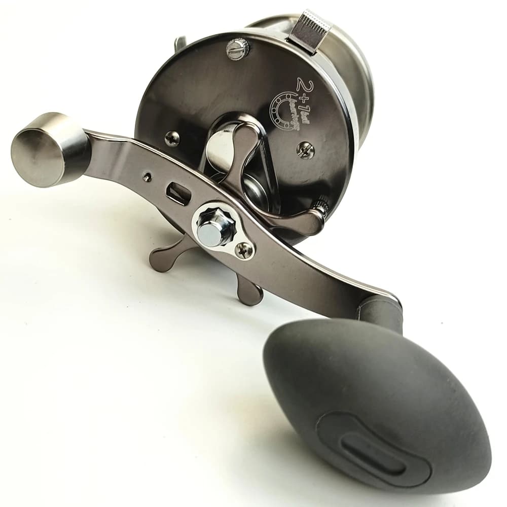Moulinet de pêche CL90 entièrement métal gros tambour - Traîne rapboat eau salée antirouille gauche