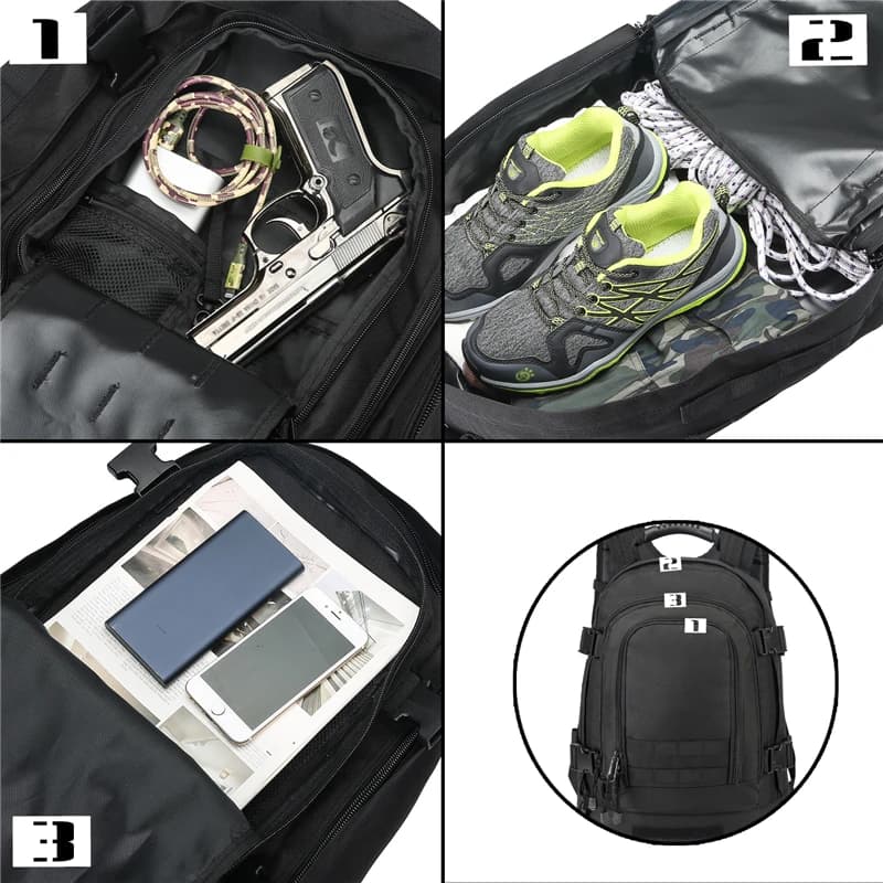 Sac à Dos Homme 60L Randonnée Camping Chasse : Sac Souple 3P Voyage Plein Air Polyvalent