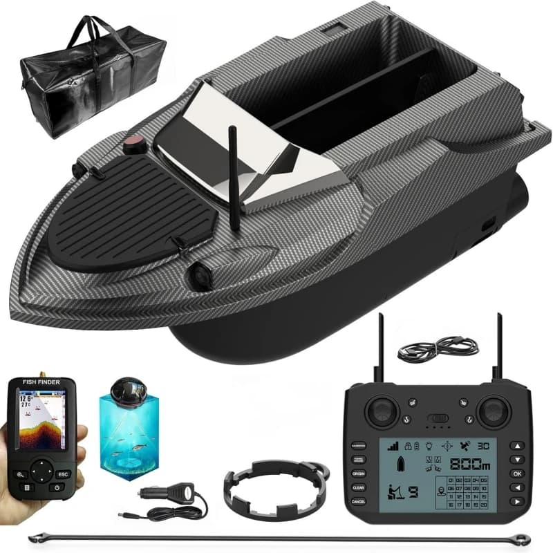 Bateau appât Sonar V080 12V 800m avec sondeur 9 spots - Trawler intelligent double moteur pour pêche carpe