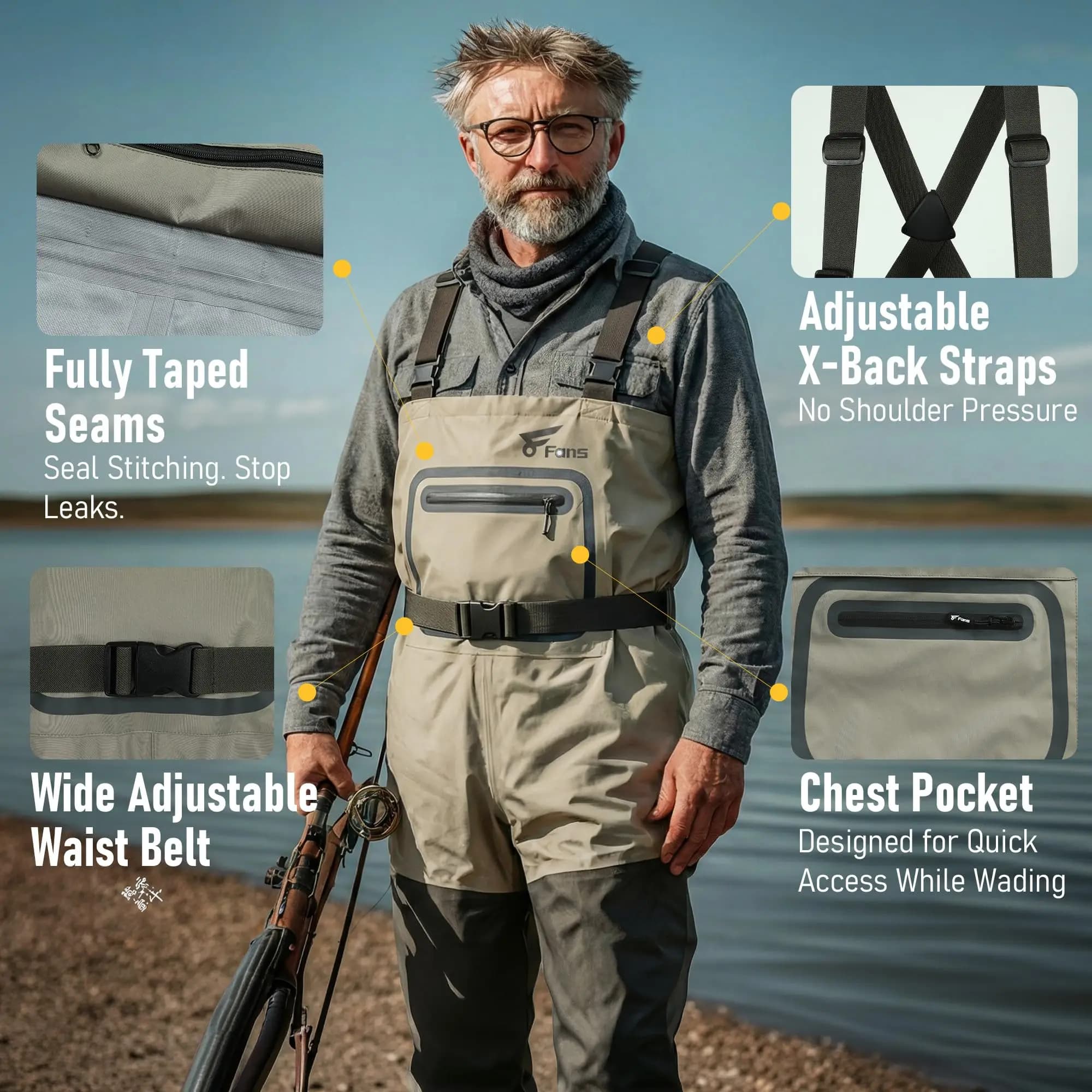 Waders de pêche néoprène 3 couches homme et femme, imperméables respirants et légers pour chasse