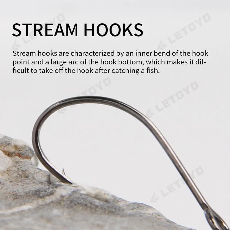 LETOYO Forged Shank Barbed Oversize Eye Fishhook pour spoon lure - Hameçon acier noir pêche rivière