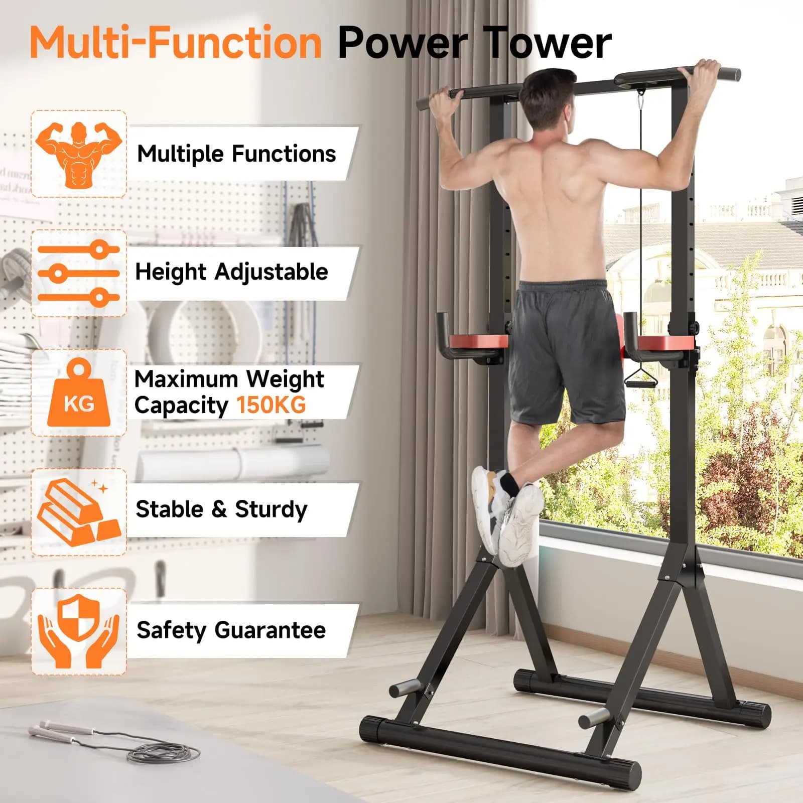 Power Tower pliable station dips réglable multifonction entraînement force 150kg - Équipement fitness maison