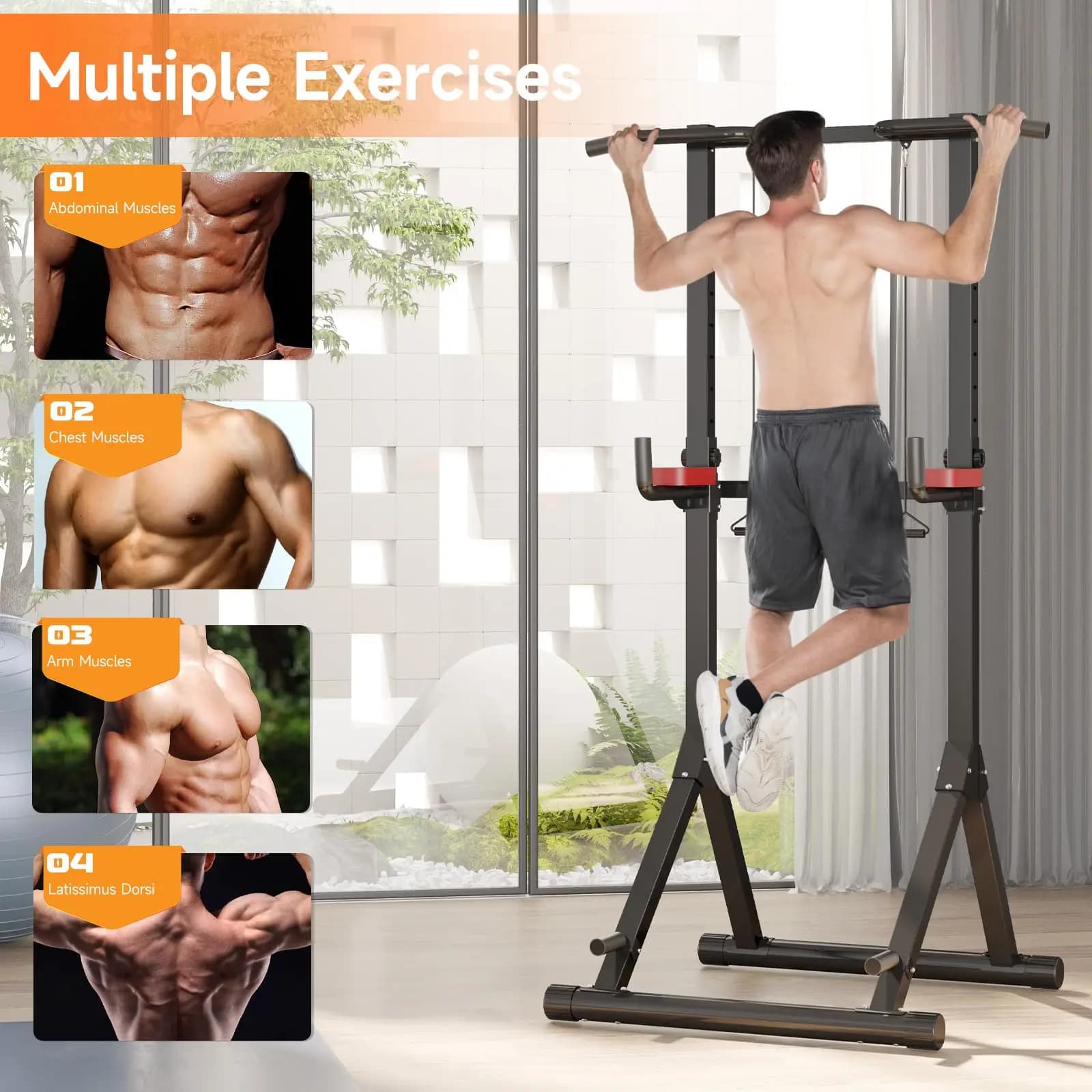 Power Tower pliable station dips réglable multifonction entraînement force 150kg - Équipement fitness maison