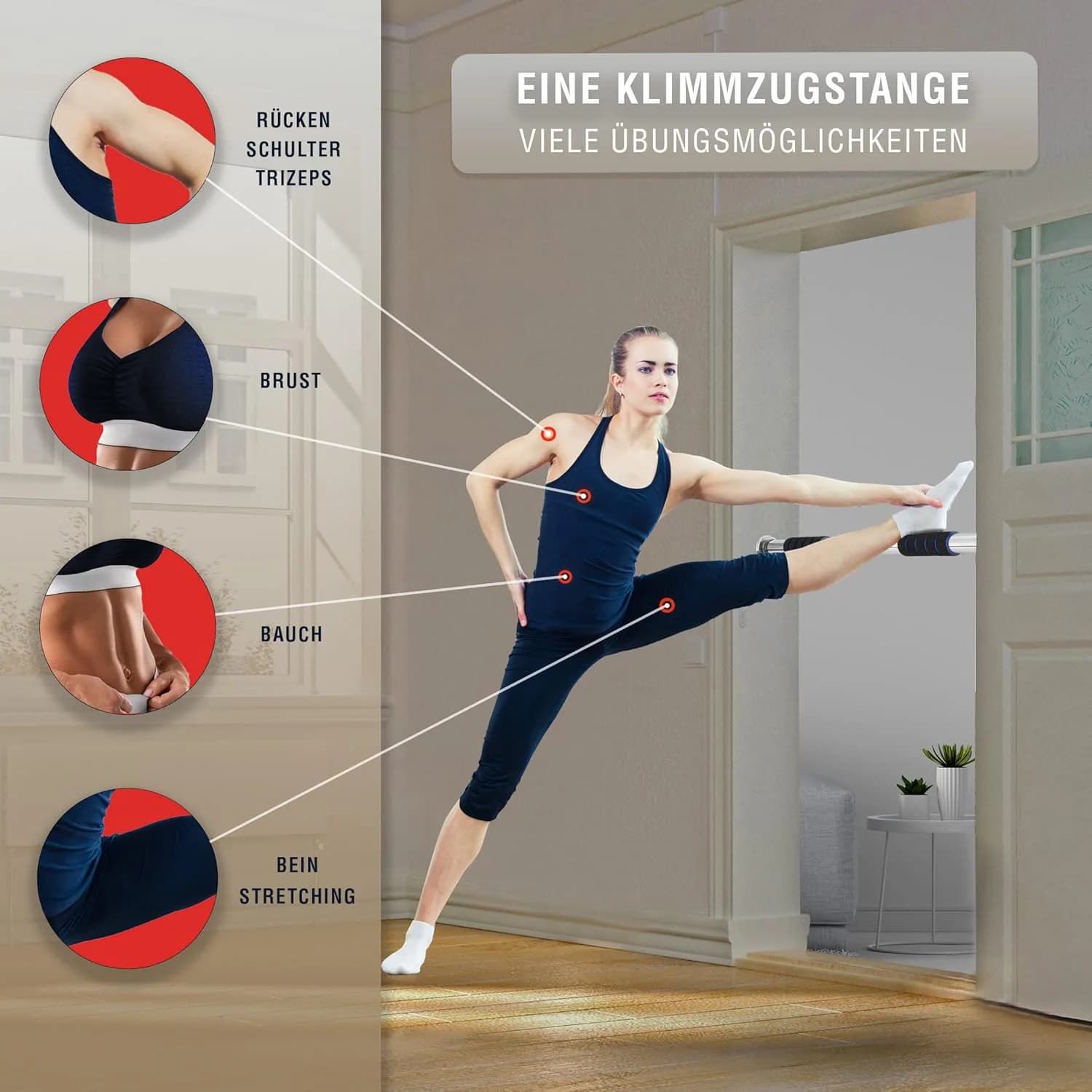 Barre de traction porte sans perçage - Support ajustable 62-100cm jusqu'à 150kg pour chin up