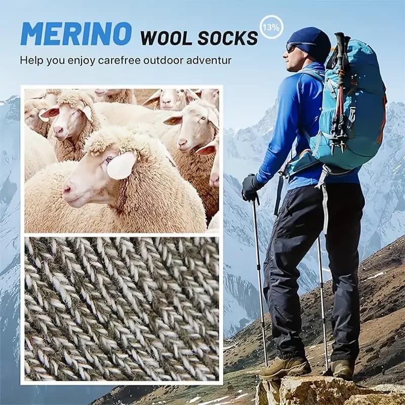 Chaussettes randonnée homme en laine mérinos épaisses - 5 paires thermiques pour temps froid et activités outdoor