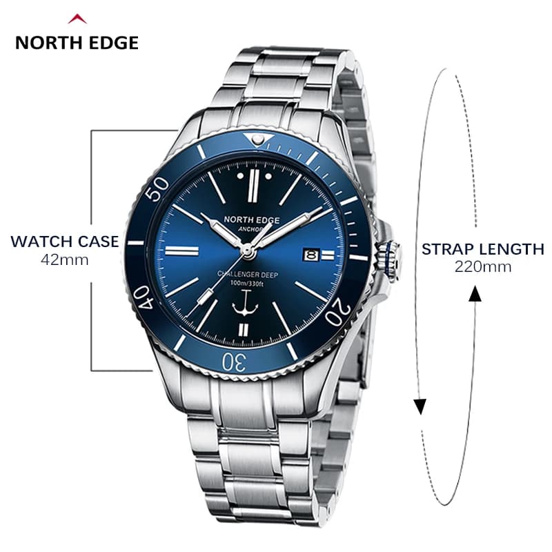 Montre mécanique homme NORTH EDGE ANCHOR 42mm - Verre saphir étanche 10bar mouvement automatique MIYOTA 8215