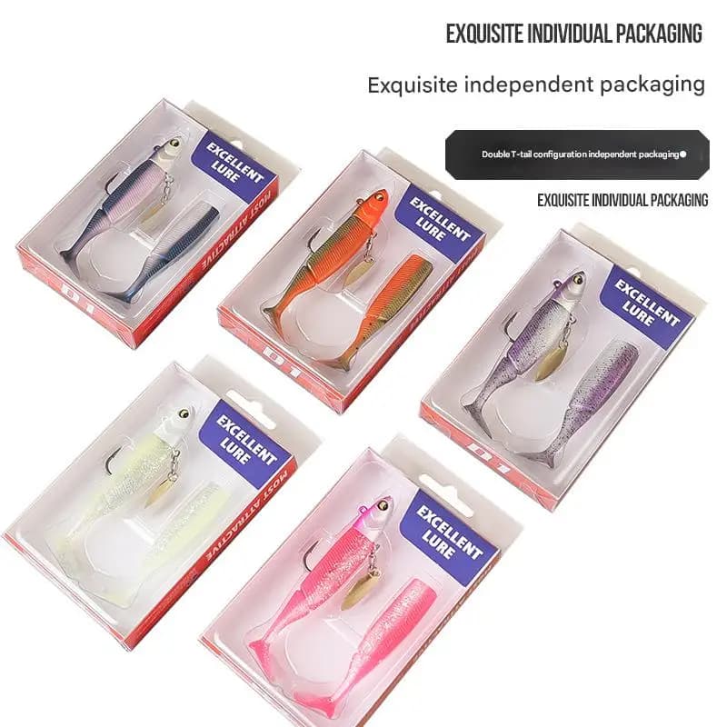 Set appâts souples phosphorescents 9.5cm - Leurres T-Tail plombés - Appâts bioniques pêche mer