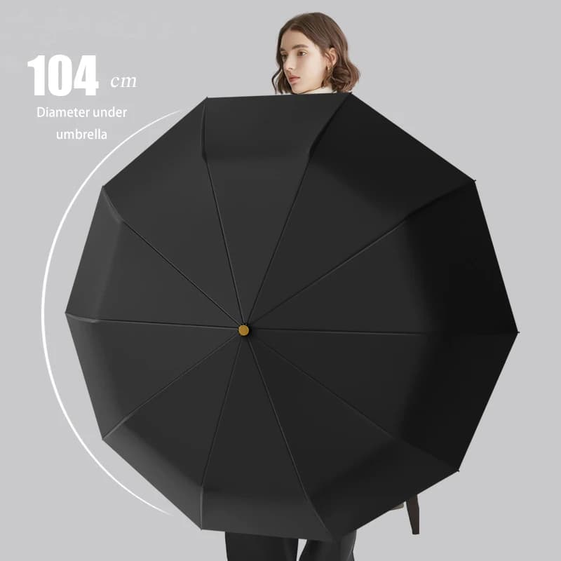 Parapluie automatique canne courbée manche bois anti-vent pluie soleil mixte homme femme pliable