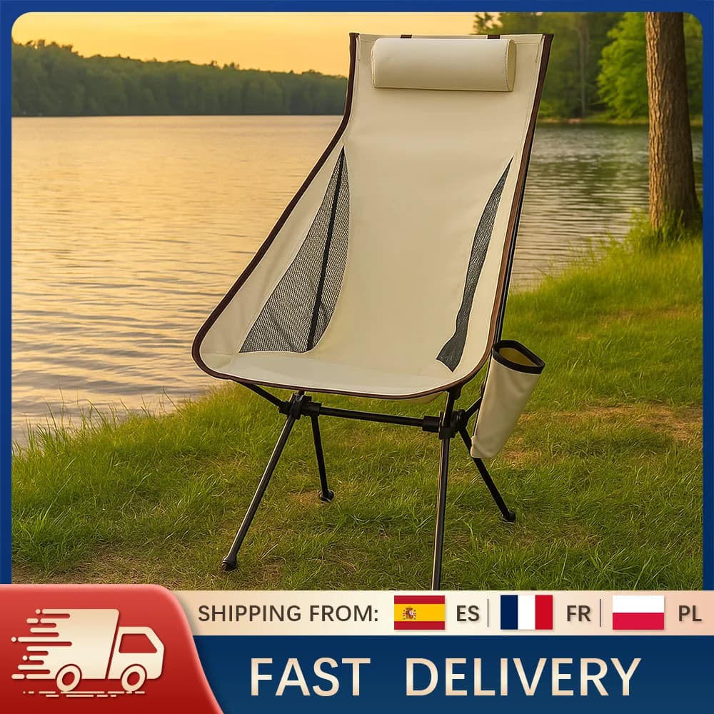 Chaise camping pliante aluminium avec appui-tête pêche tourisme léger meuble extérieur
