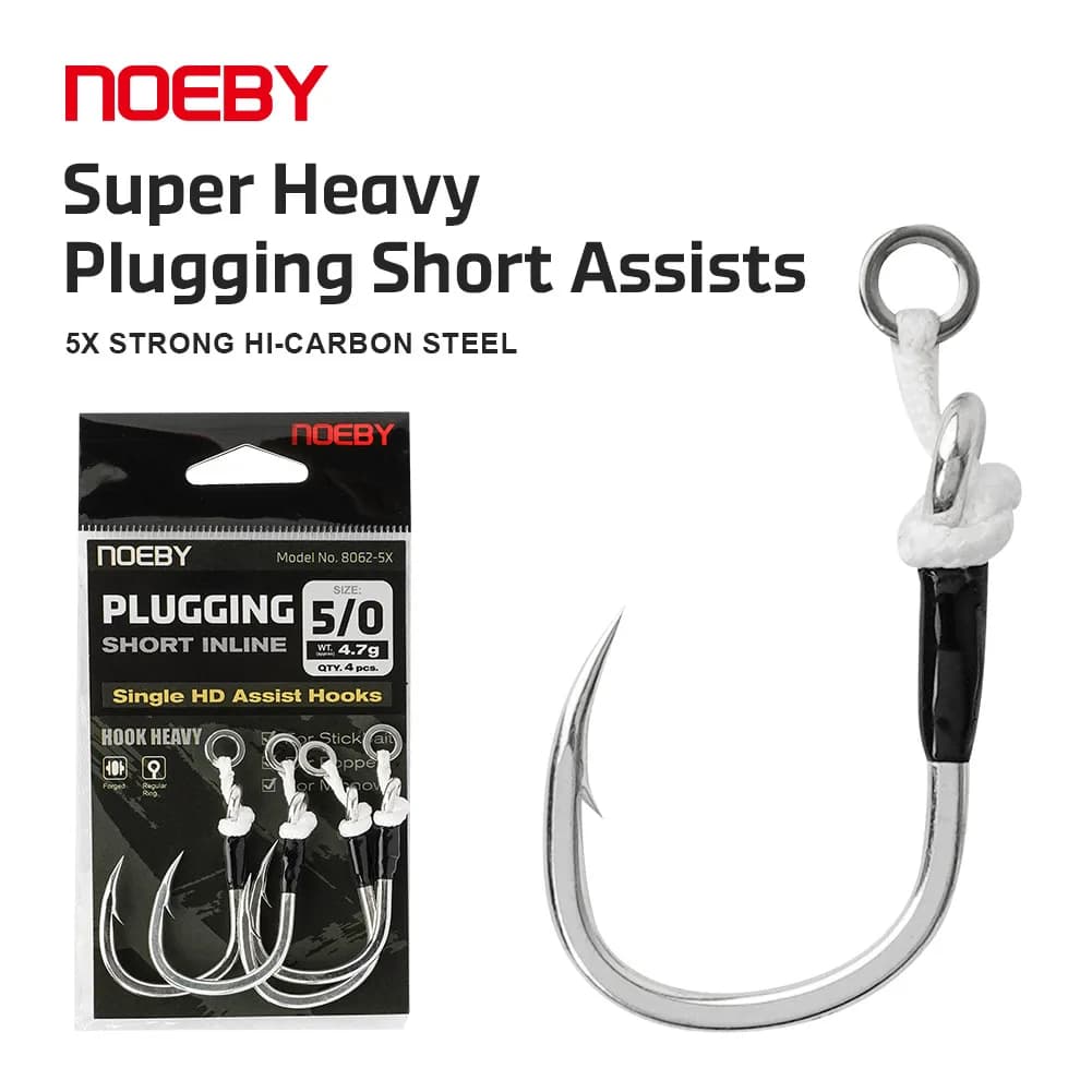 Hameçon Assist Single Inline NOEBY 5X 4/0 à 7/0 pour Pêche au GT et Thon en Mer