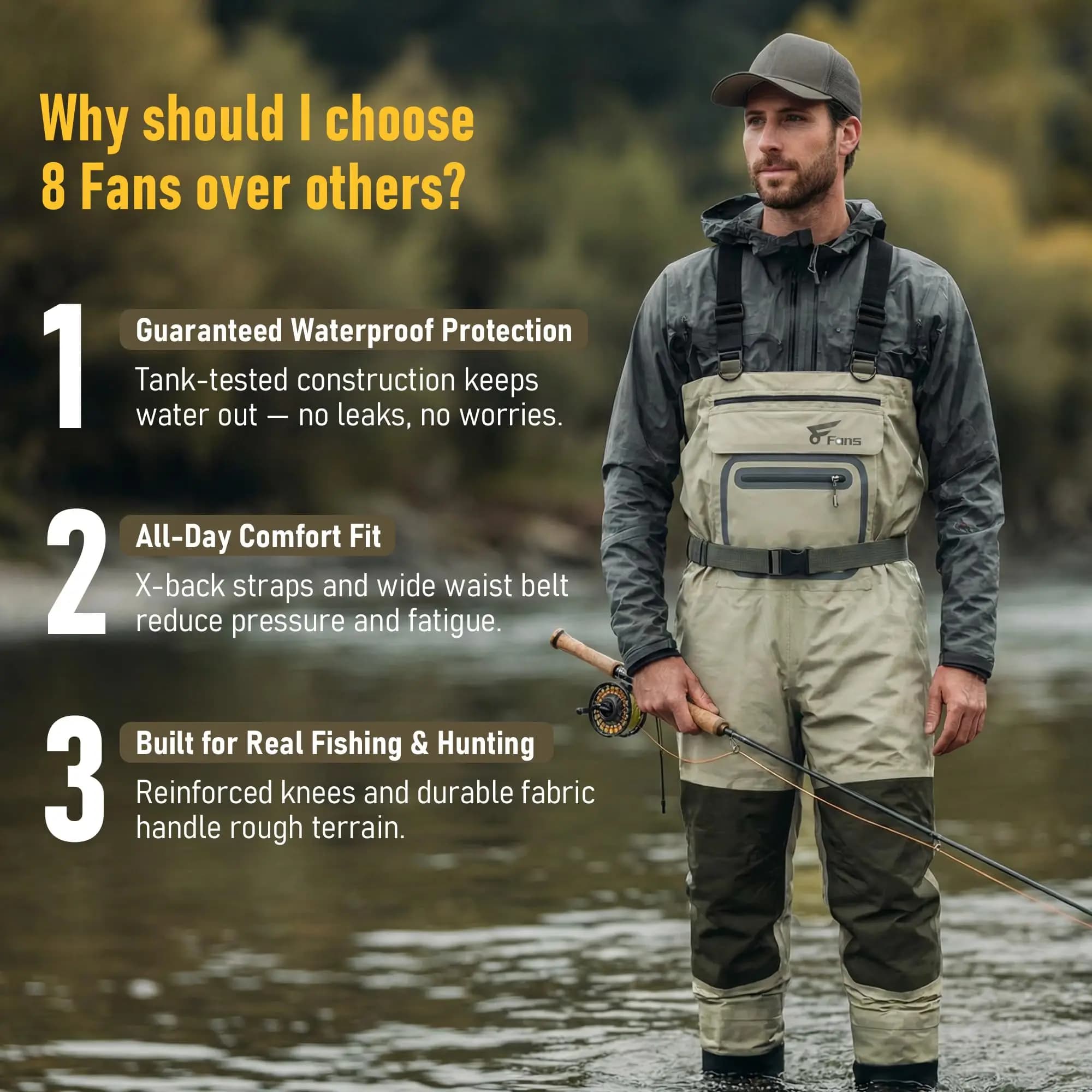 Waders de pêche néoprène 3 couches homme et femme, imperméables respirants et légers pour chasse