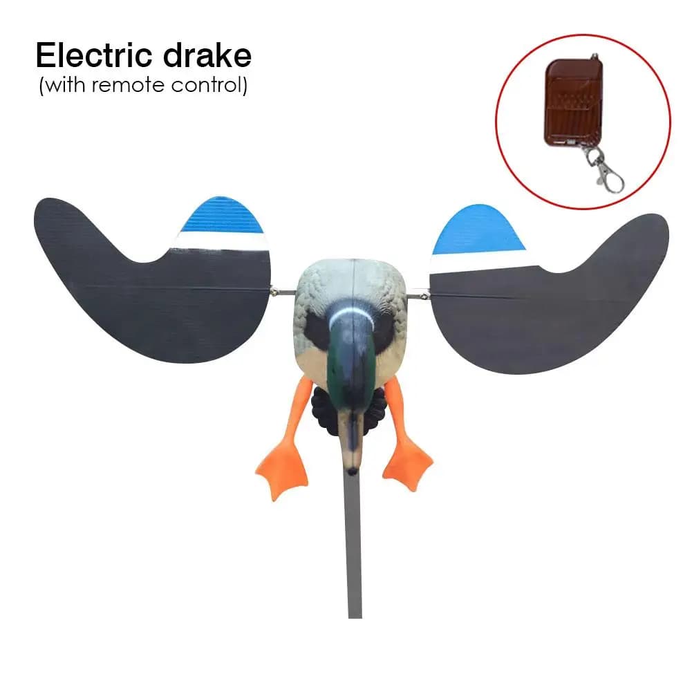Leurre canard volant électrique télécommandé - Canard colvert avec pied support pour chasse