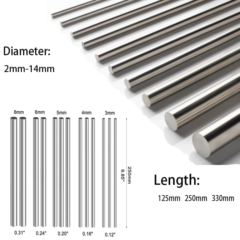 Barres rondes en acier inoxydable 1/5Pc pour bricolage et pêche - Diamètres 2mm à 14mm