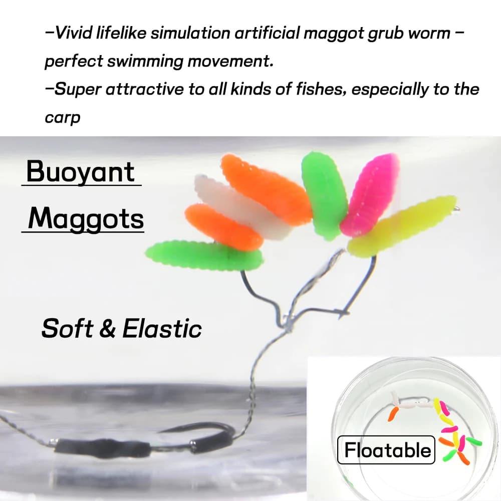 Asticots flottants artificiels Bimoo pour method feeder - 100 pièces 5 couleurs - appâts carpe