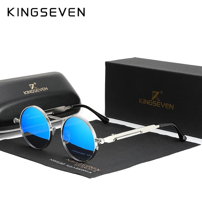 Lunettes de soleil polarisées gothique steampunk vintage monture ronde métal pour homme et femme KINGSEVEN