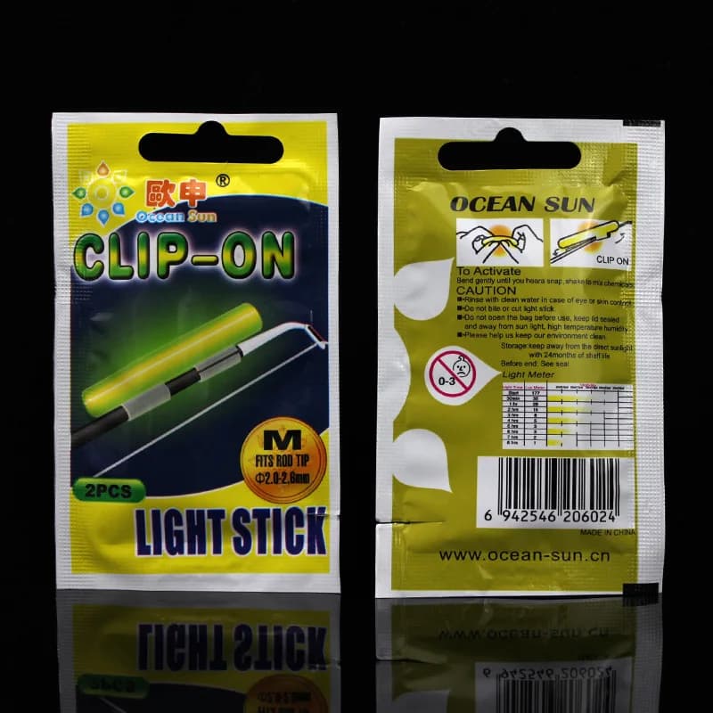 Lot de 100 bâtons lumineux fluorescents pour pêche de nuit, clipsables sur canne, tailles S à