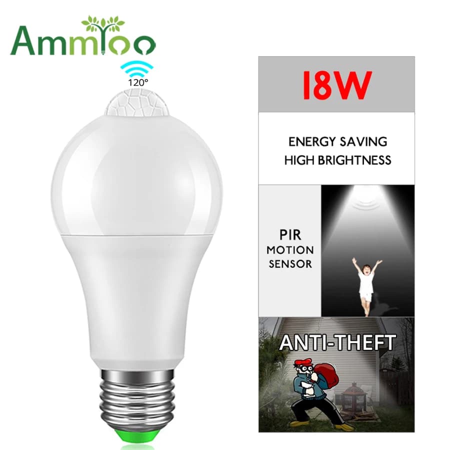 Ampoule LED E27 B22 détecteur de mouvement PIR 12W à 20W pour extérieur, éclairage automatique porche jardin