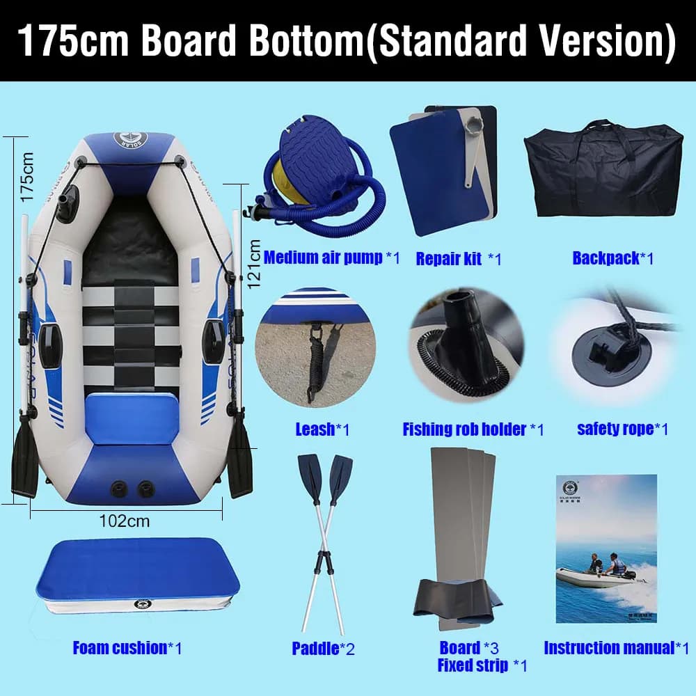 Bateau à rames gonflable solaire B175-1 PVC - Canoë pêche 1 personne 175cm avec plancher bois