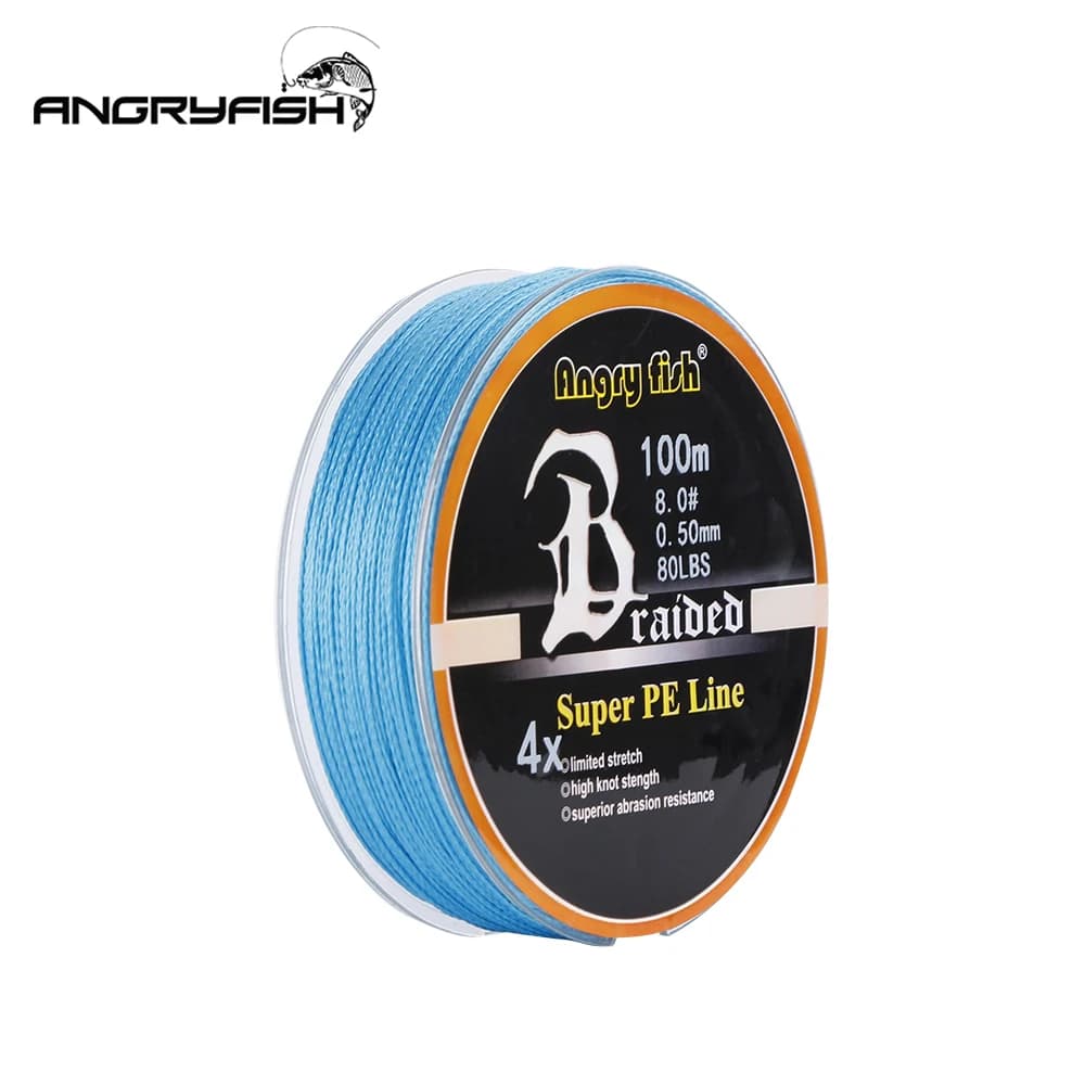 Fil tressé PE 4 brins 100m Angryfish 11 couleurs résistant à l'usure haute résistance pêche sportive