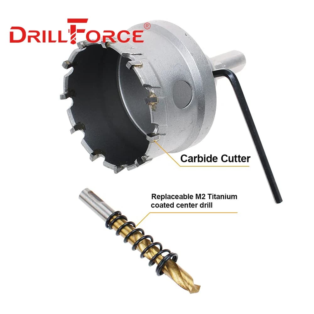 Forêts trépans Drillforce 12-200mm TCT carbure cobalt - kit coupe métal acier inox fer plaque