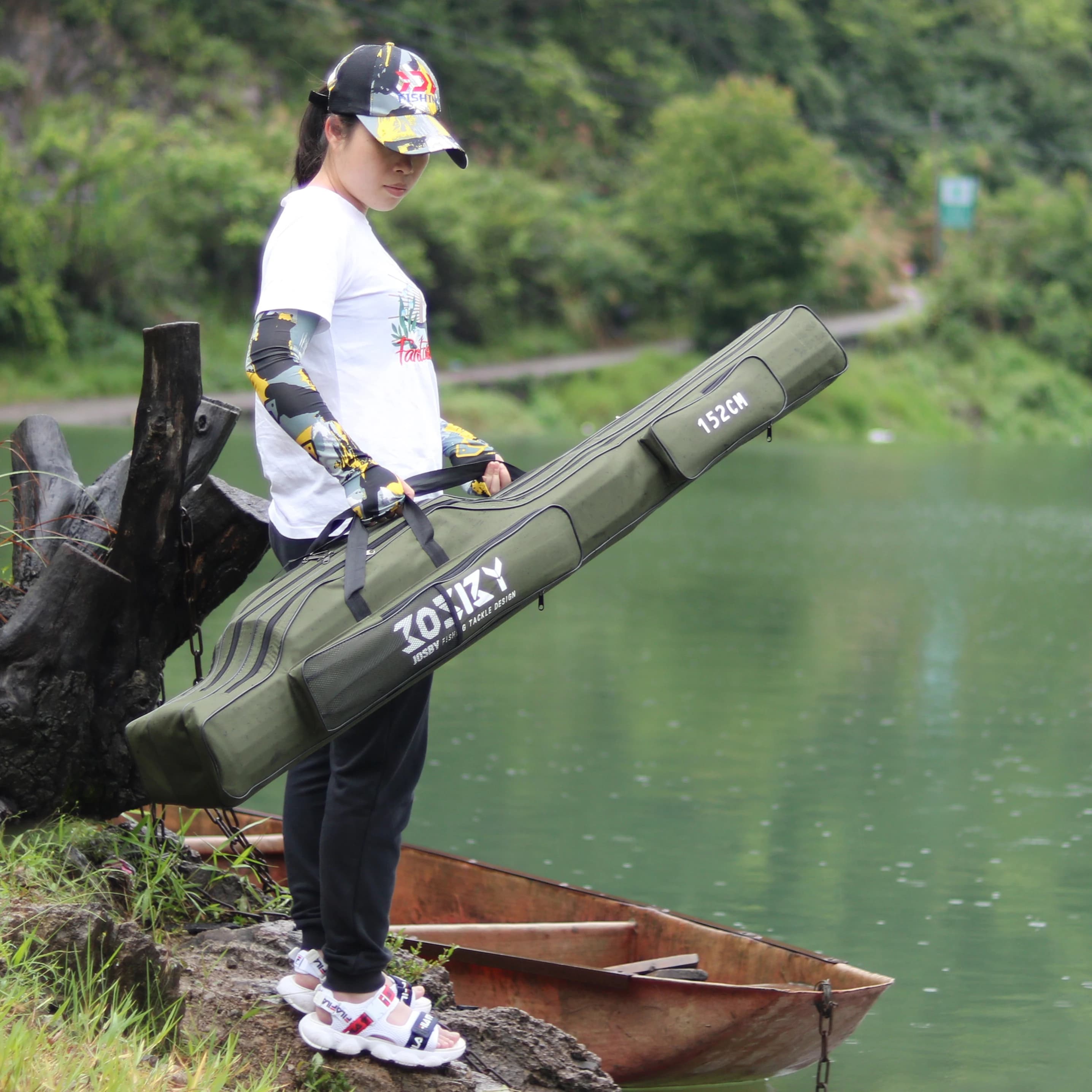 Sac de transport pliable canne à pêche 122cm 152cm 182cm - Étui rangement outils et moulinets portable
