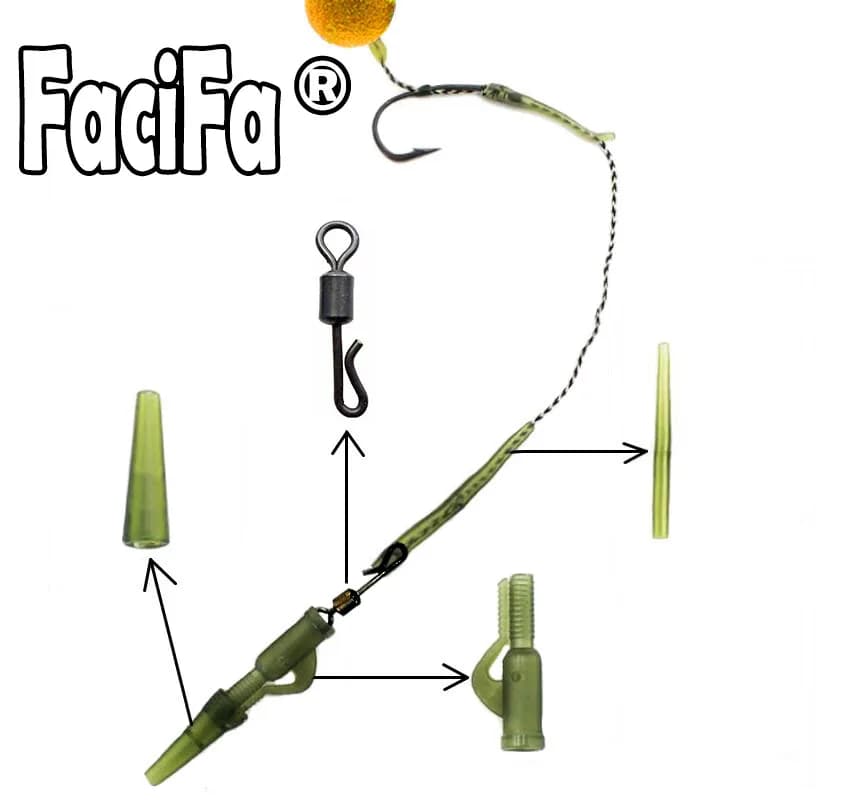 10 sets accessoires carpe avec lead clip, swivels anti-tangle et manchons caoutchouc pour montages