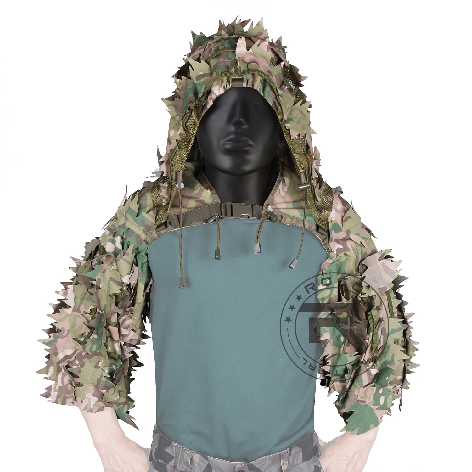Cagoule Ghillie sniper ROCOTACTICAL respirante feuilles 3D découpées laser - Tenue légère airsoft chasse
