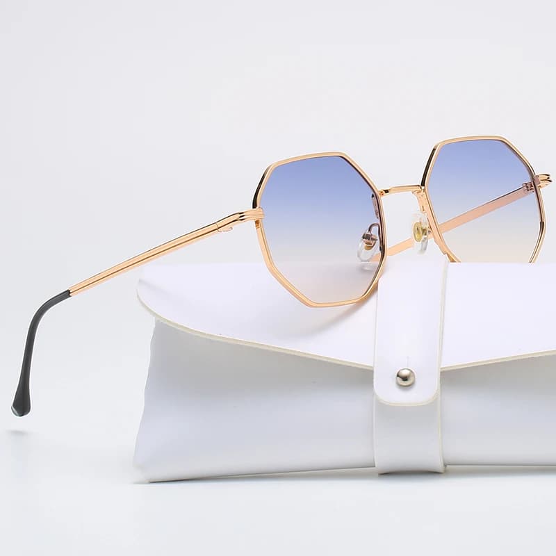 Lunettes de soleil métal polygon vintage UV400 - Design luxe miroir pêche femmes hommes
