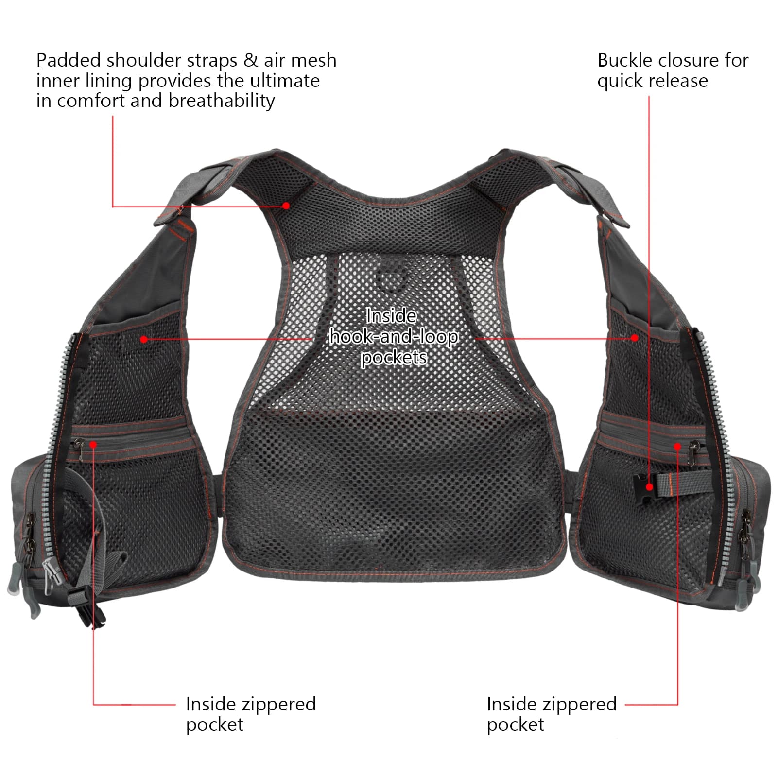 Gilet de pêche à la mouche Bassdash FV09 pour enfant et adolescent, taille ajustable et multiples