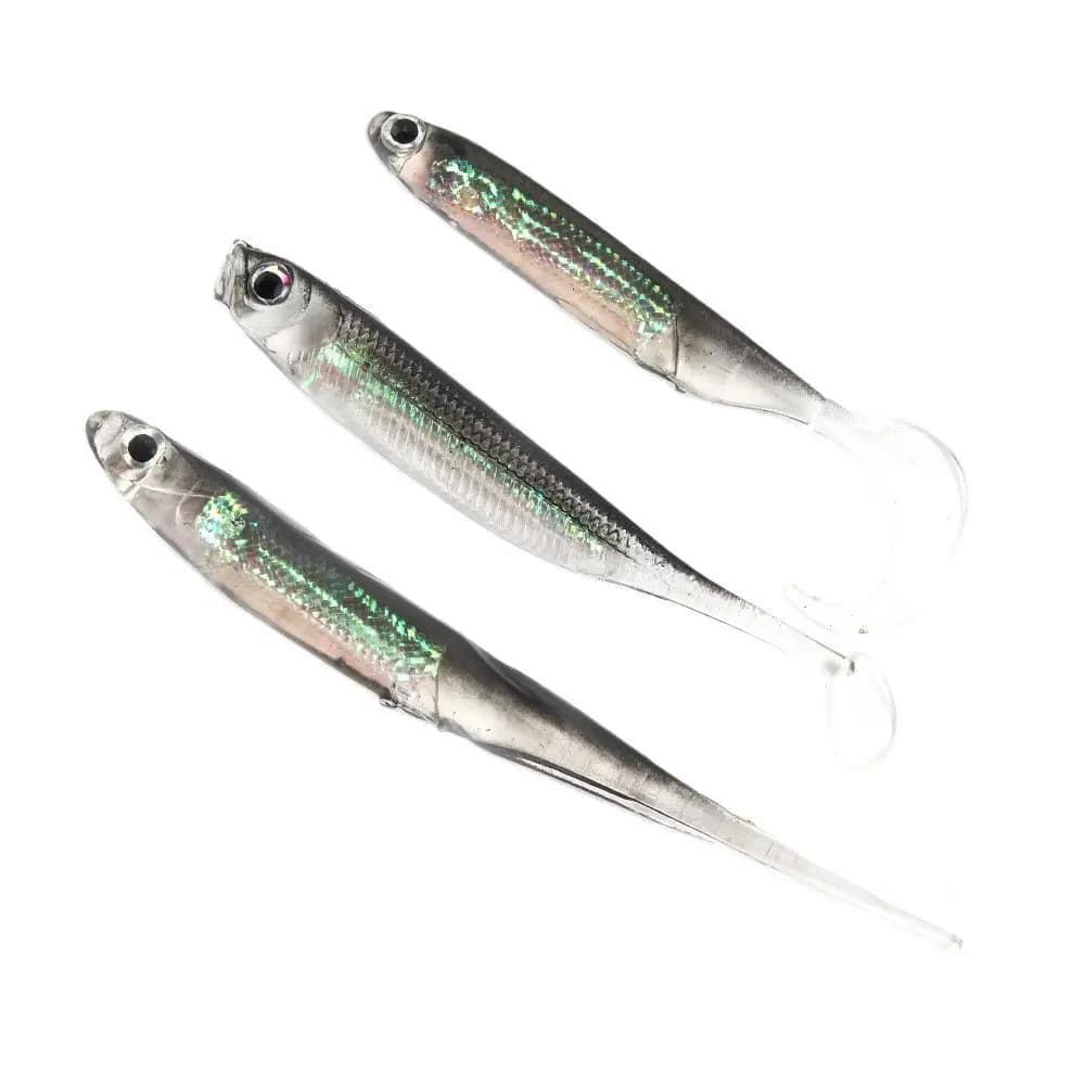 Lot 5 leurres souples T Tail 7-7.5cm - Appâts arc-en-ciel à paillettes pour pêche spinner