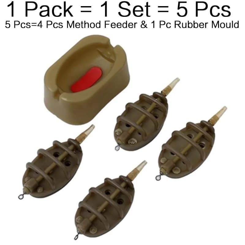 Moule à feeder inline FLYSAND - Kit de 4 feeders pour pêche à la carpe avec porte-amorce intégré