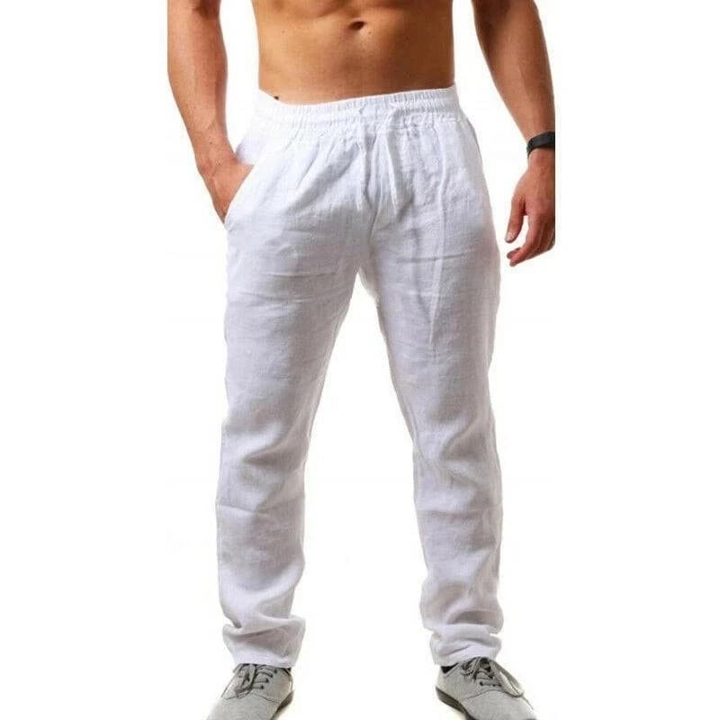 Pantalon coton lin été hip-hop décontracté pêche occasionnelle élastique respirant homme