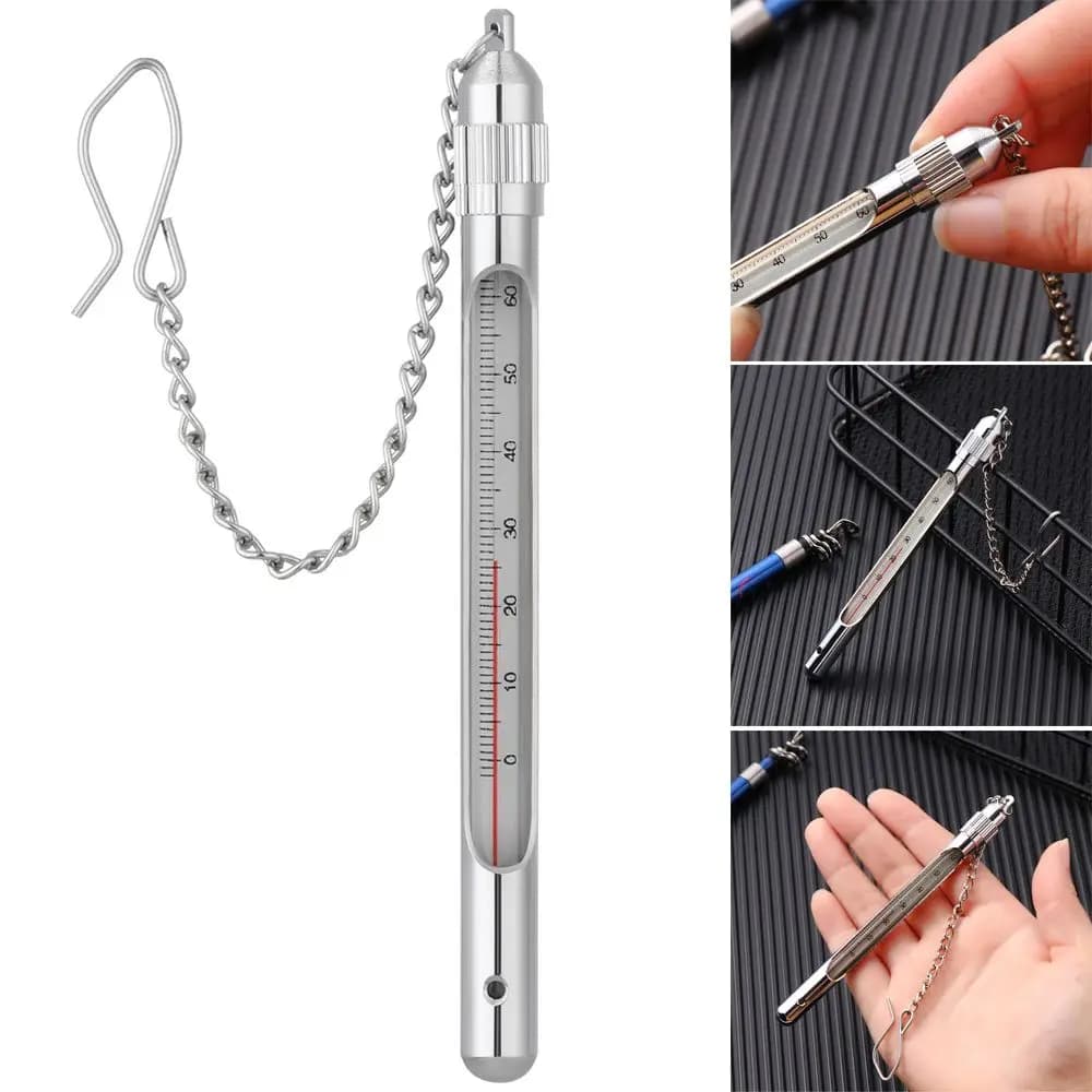Thermomètre pêche eau ruisseau acier inoxydable avec mousqueton sensible accessoires pêche à la mouche