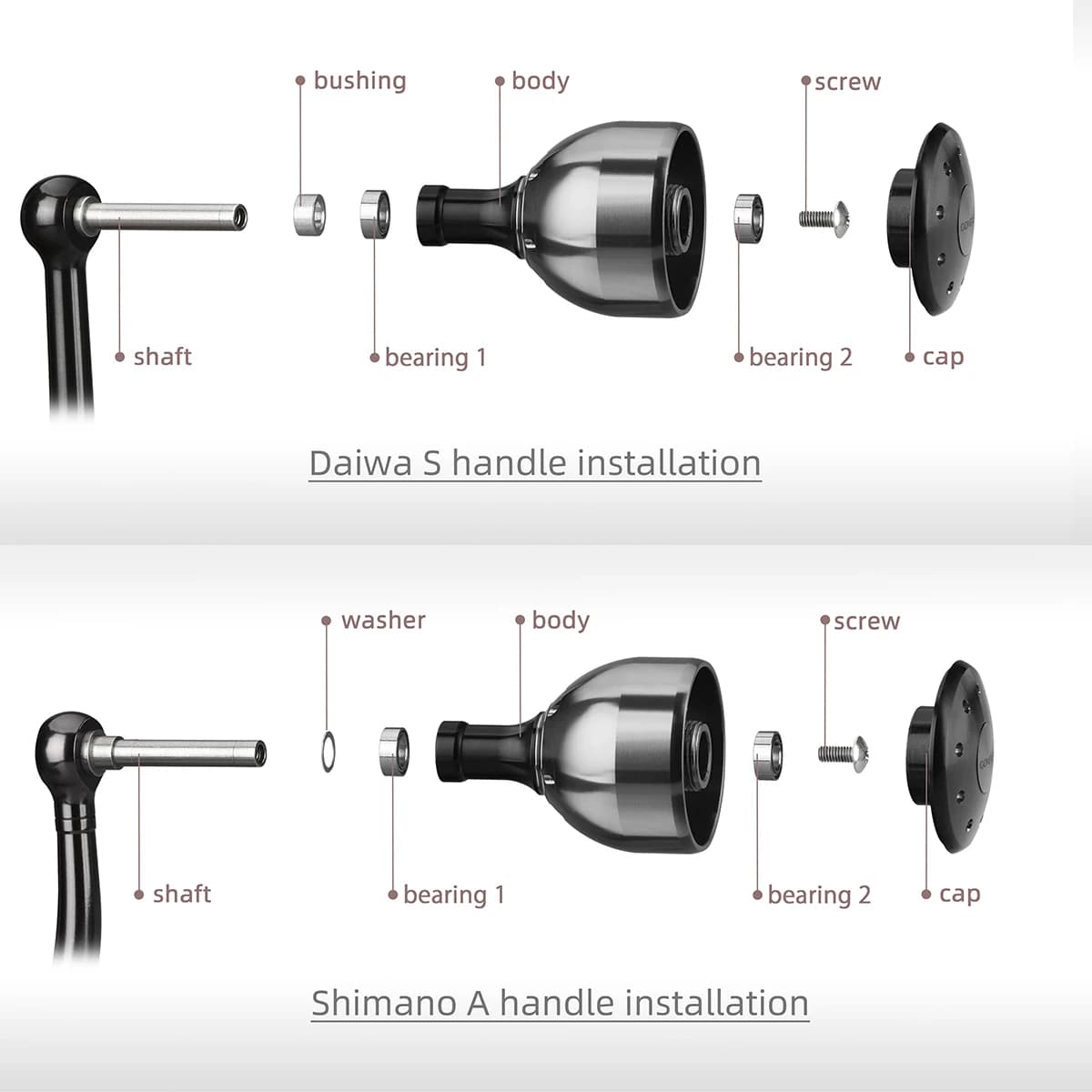 Poignée aluminium Gomexus 30mm pour moulinet Shimano Stradic Daiwa Stella réglage personnalisé