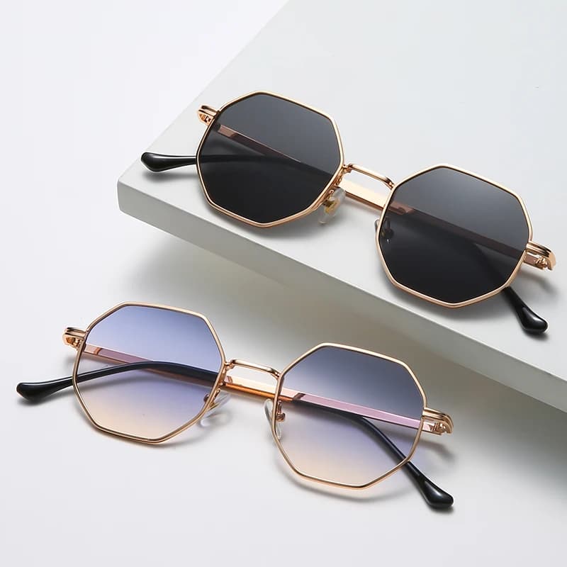 Lunettes de soleil métal polygon vintage UV400 - Design luxe miroir pêche femmes hommes