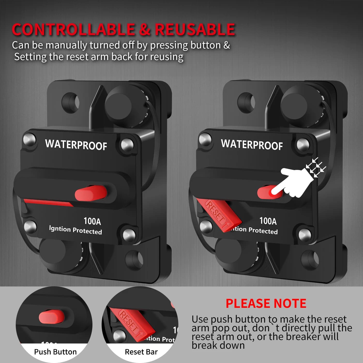 Disjoncteur manuel 30A-300A DaierTek 12V-48VDC - Protection électrique étanche pour bateau et audio voiture