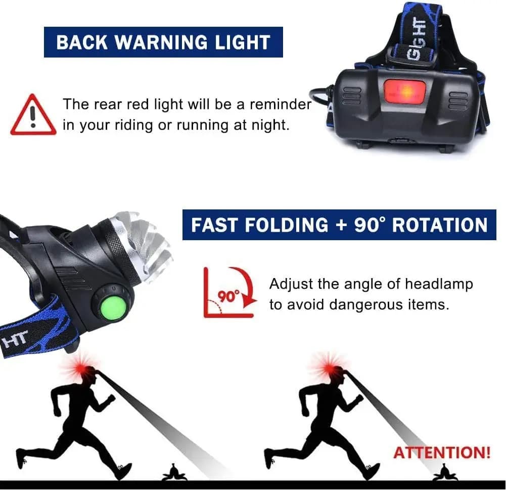Lampe frontale pêche puissante LED rechargeable DC 18650 zoomable étanche haute luminosité pêche