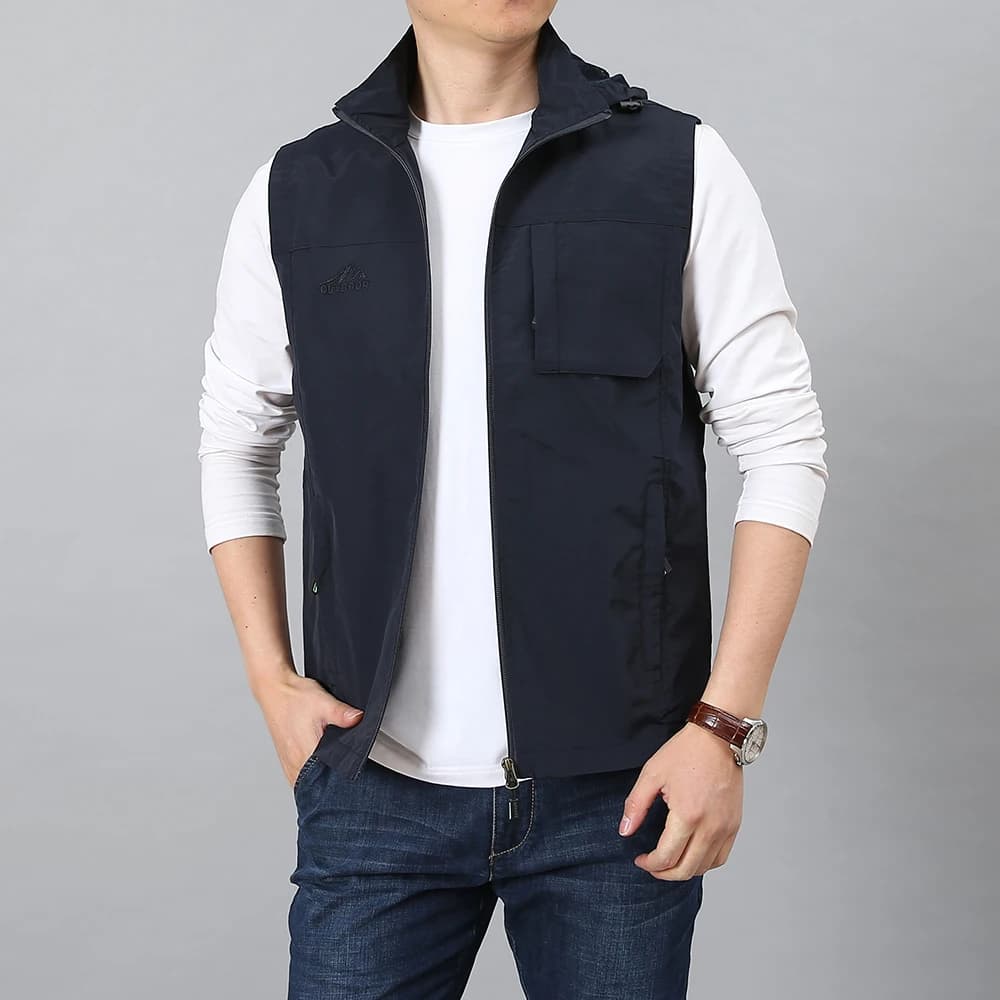 Veste de pêche sans manches multi-poches 7XL avec casquette, pour homme grande taille été et voyage photo