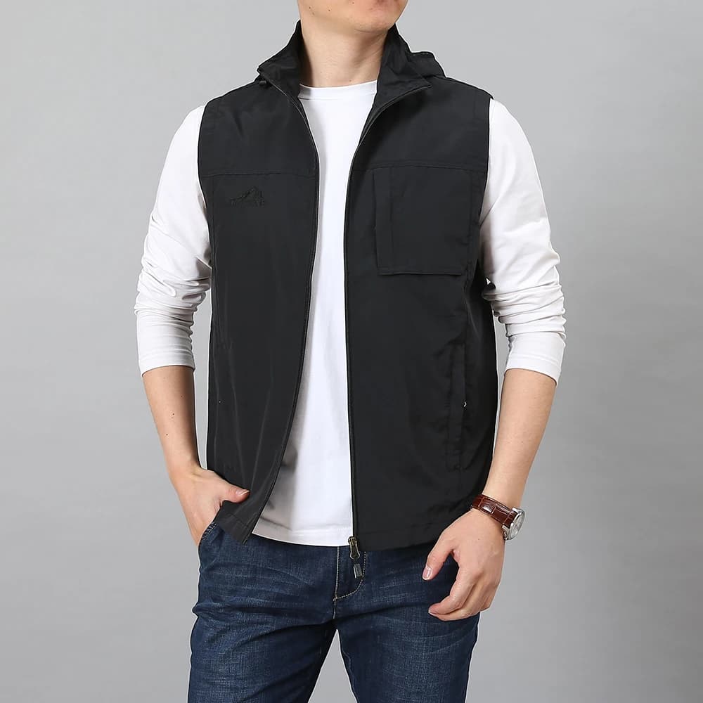 Veste de pêche sans manches multi-poches 7XL avec casquette, pour homme grande taille été et voyage photo