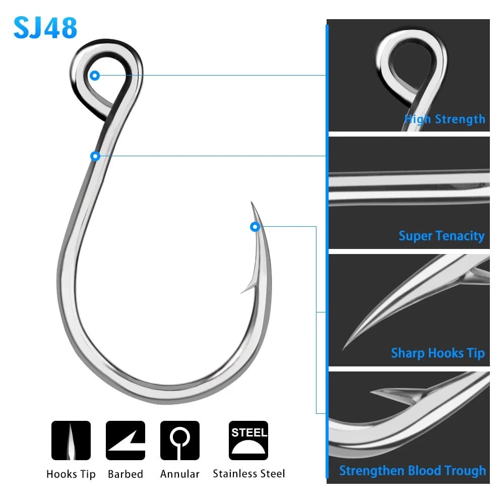 20 hameçons simples de rechange pour leurres de pêche en mer, acier haute teneur en carbone,