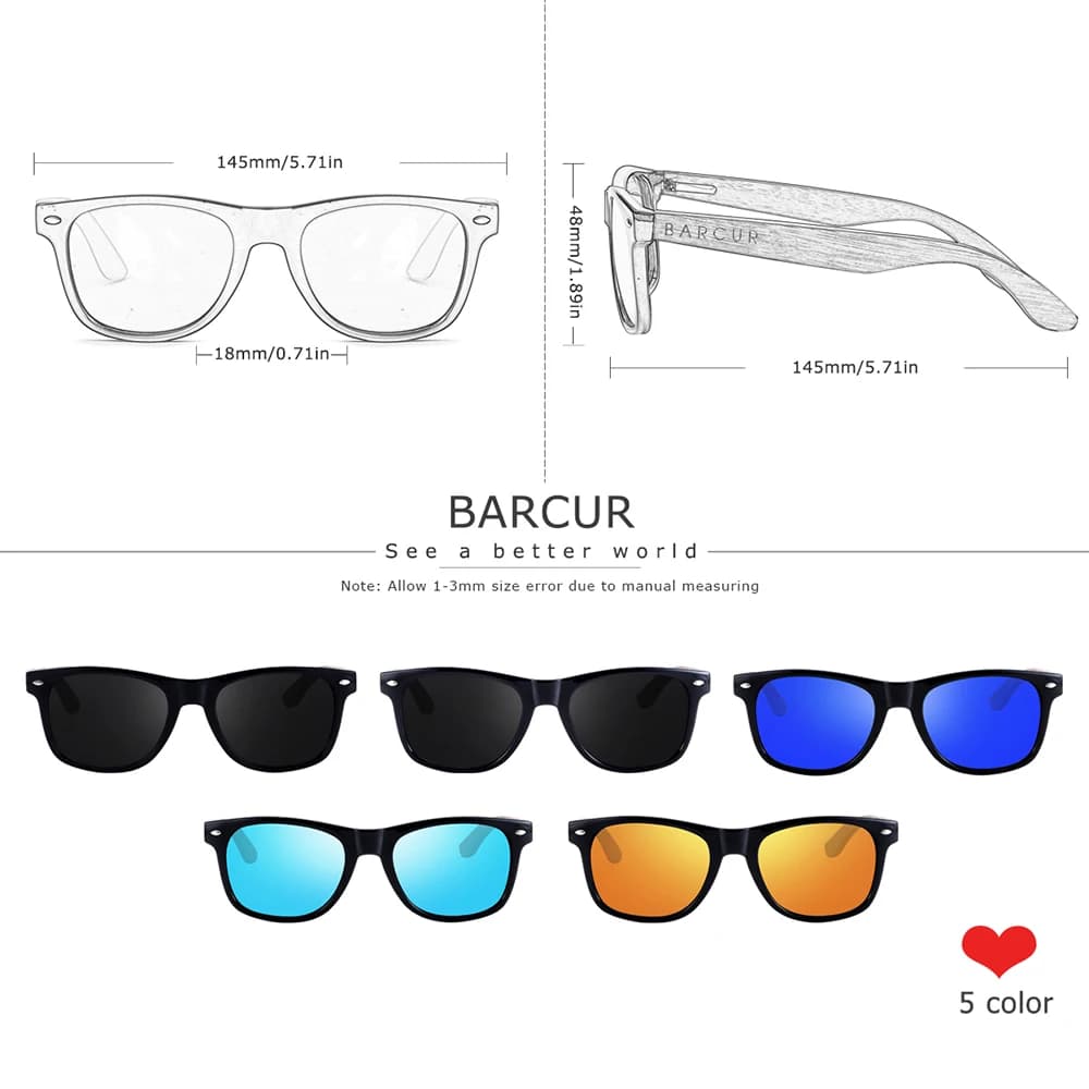 Lunettes de soleil bois noyer pêche - Cadre carré polarisé qualité premium UV400 avec étui