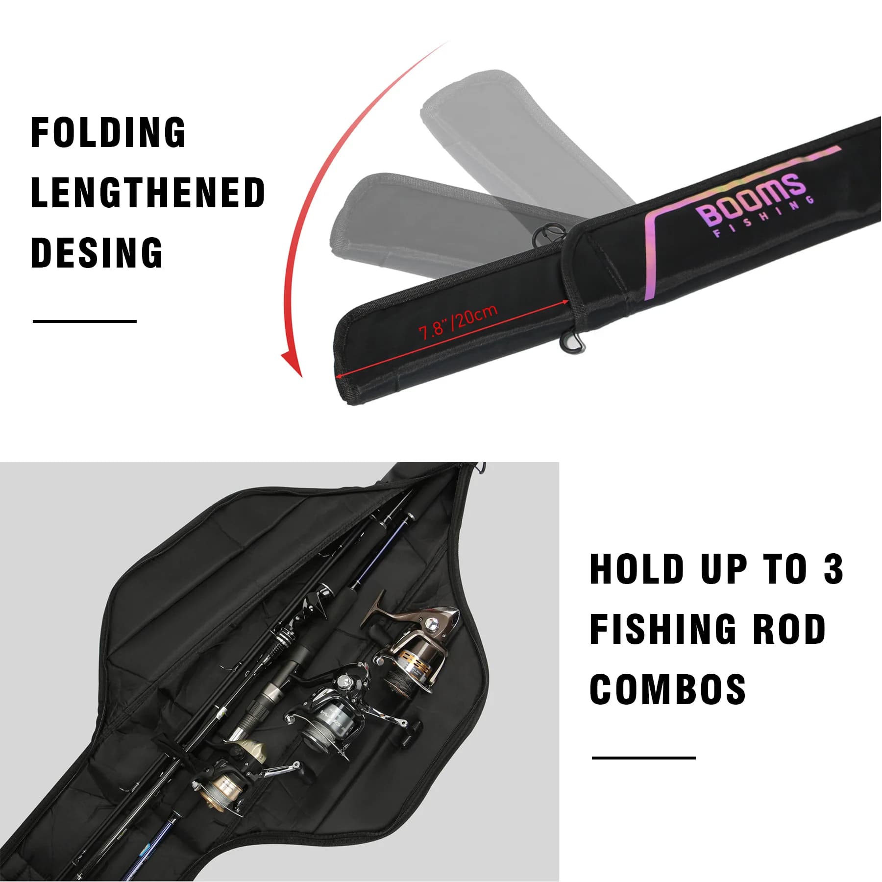 Booms Fishing PB4 housse canne à pêche pliable nylon 135-185 cm pour moulinets et cannes multiples