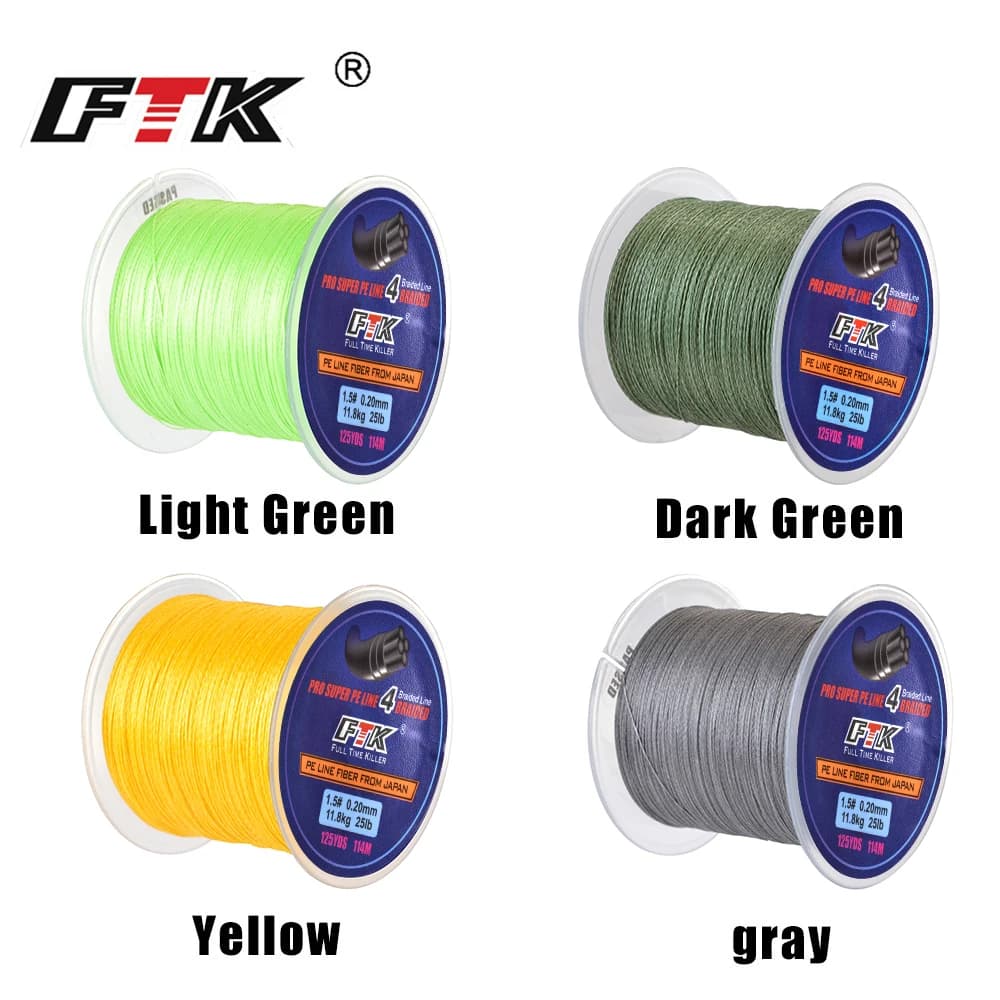 Ligne de Pêche Tressée Japonaise FTK 114M PE 4 Brins 125 Yards, Incroyablement Résistante 8LB à 60LB