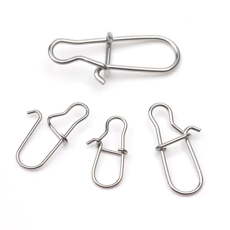 Barrel swivel pêche 304 inoxydable 100 pièces avec snap et hameçon pour leurres et appâts