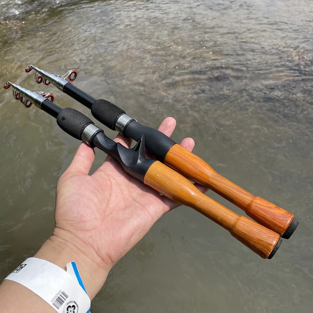 Canne à pêche leurre carbone 1.3m 1.8m mini voyage légère spinning casting baitcasting - Pêche sportive
