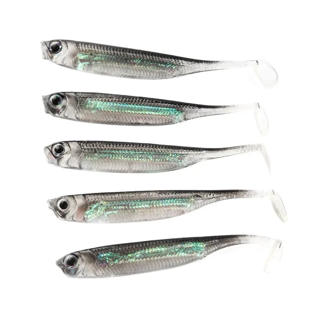 Lot 5 leurres souples T Tail 7-7.5cm - Appâts arc-en-ciel à paillettes pour pêche spinner